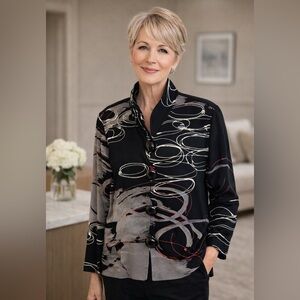 Caroline Rose‎ Blazer Women's Size Small Abstract Knit Office Black Gray